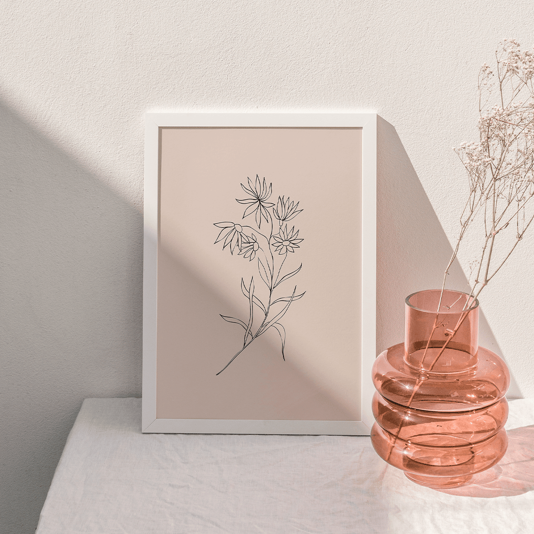 Pink Flowers Line Art Poster No.1 - Image 2