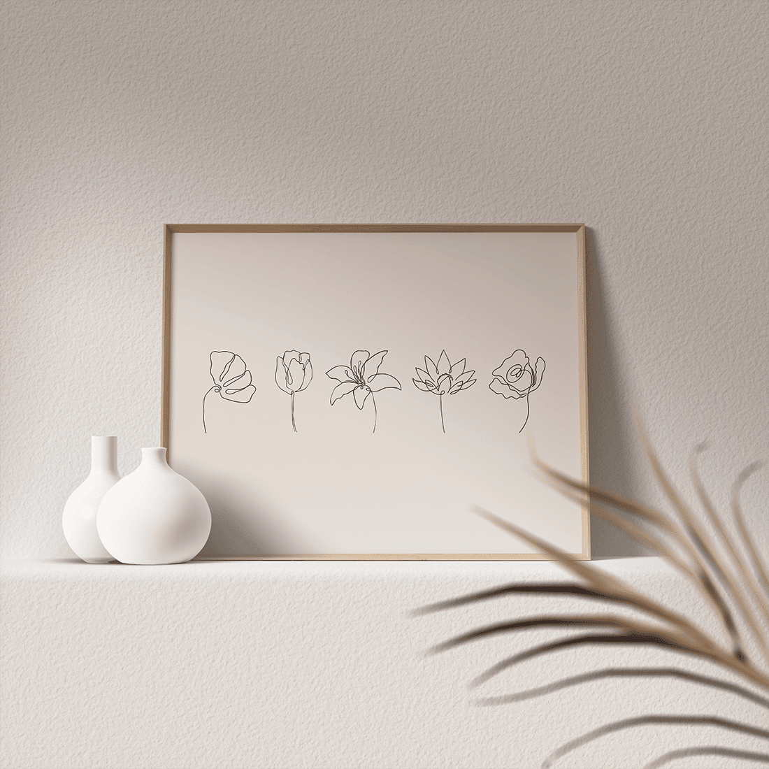 Beige Line Art Flowers Poster - Image 3