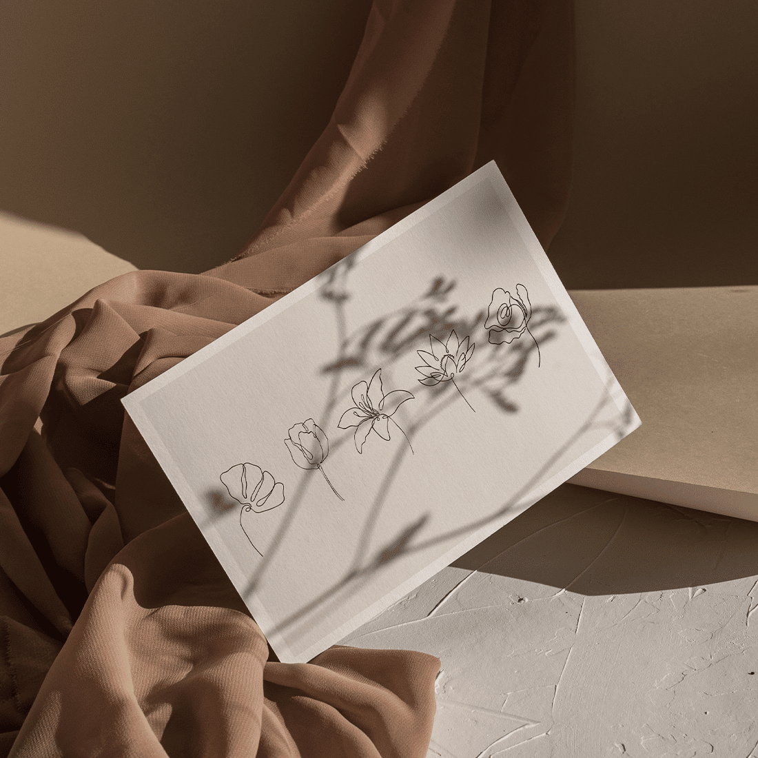 Beige Line Art Flowers Poster - Image 5