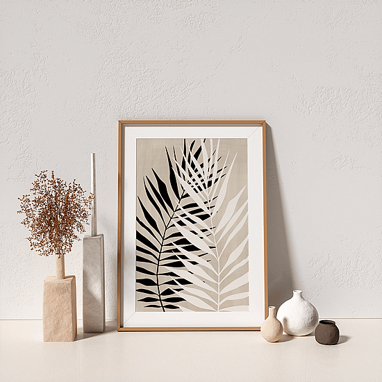 Black Beige Palm Leaves Poster - Image 4