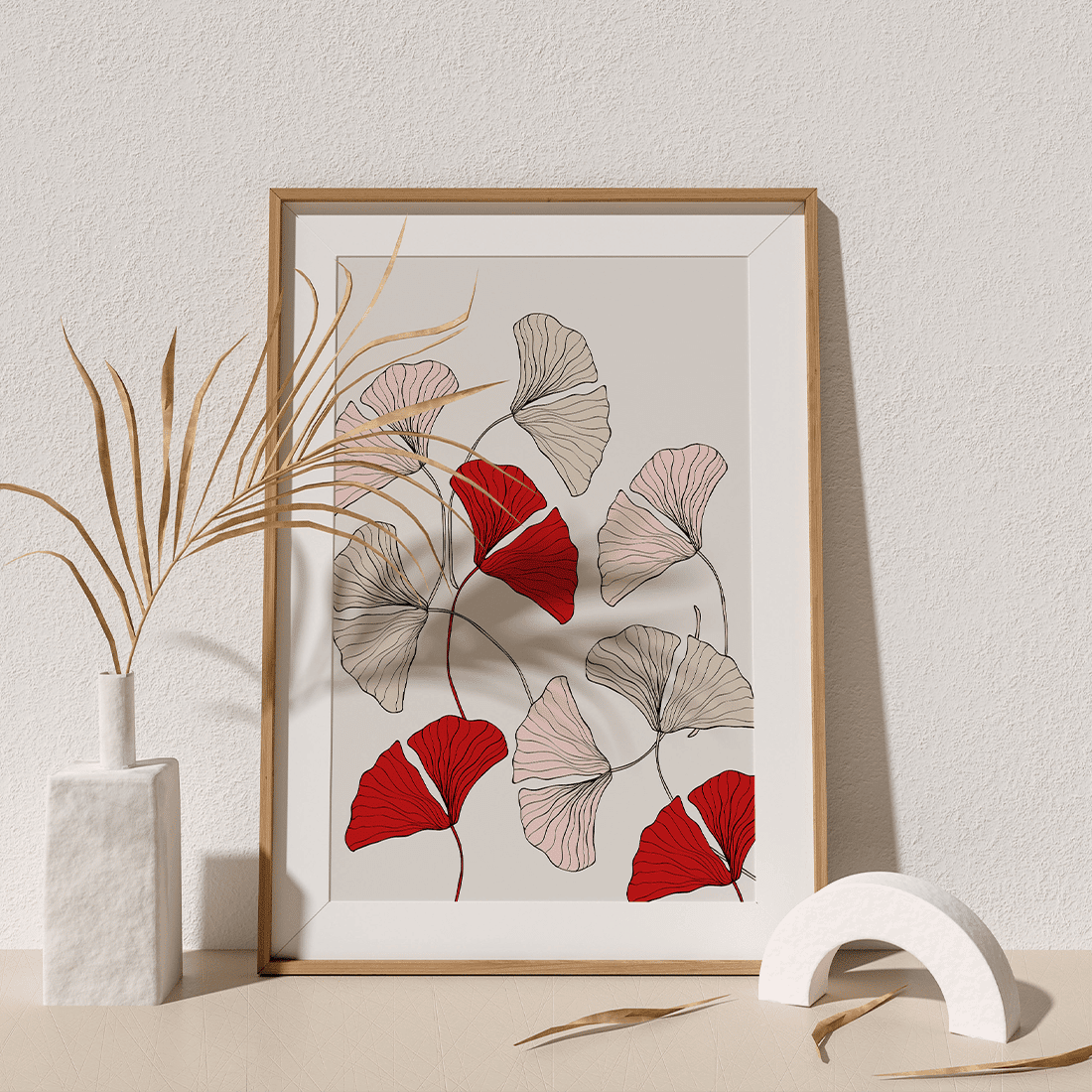 Pink & Red Ginkgo Leaves Poster - Image 3