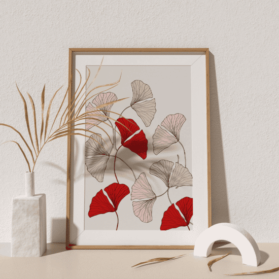 Pink & Red Ginkgo Leaves Poster - Image 3